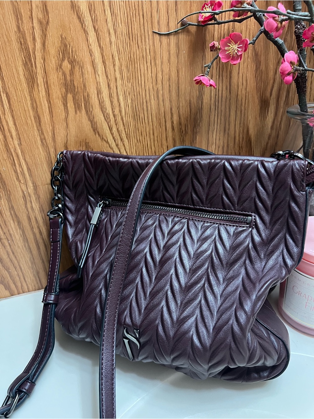 Simply Vera Vera Wang Quilted Chevron Crossbody Plum Burgundy Wine